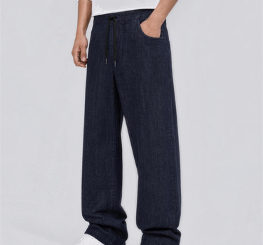 Drawstring Jeans with Embroidered Logo